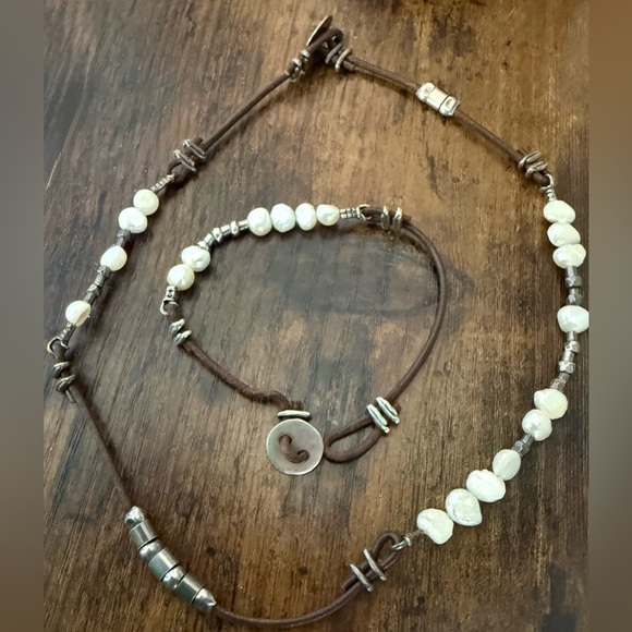 Silpada Jewelry - Silpada Freshwater Pearl, Sterling Silver & Braided Leather Necklace & Bracelet